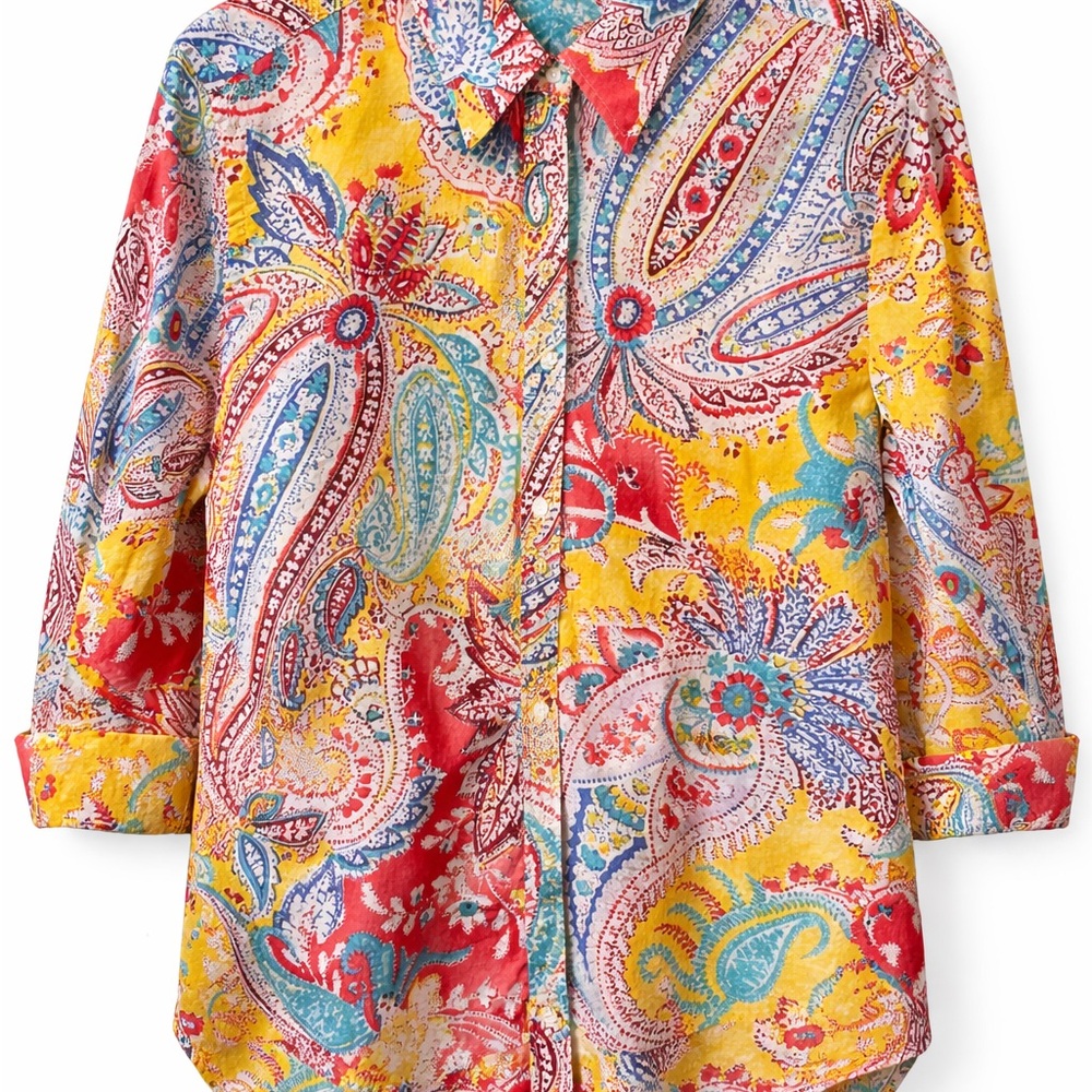 Ralph Lauren Vibrant Paisley Button-Up Shirt in Yellow & Red VNTG.